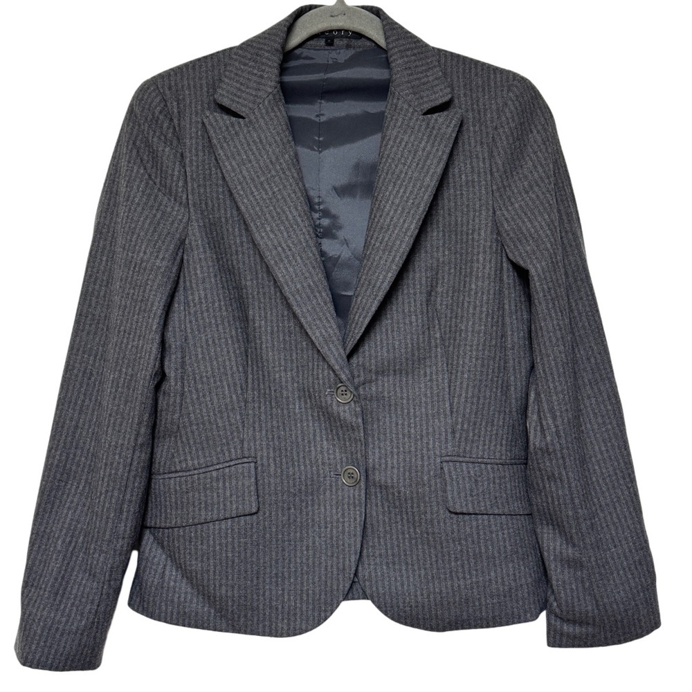 {Theory} "Rowan" Tailored Stripe Virgin Wool Blend Blazer Suit Coat Jacket